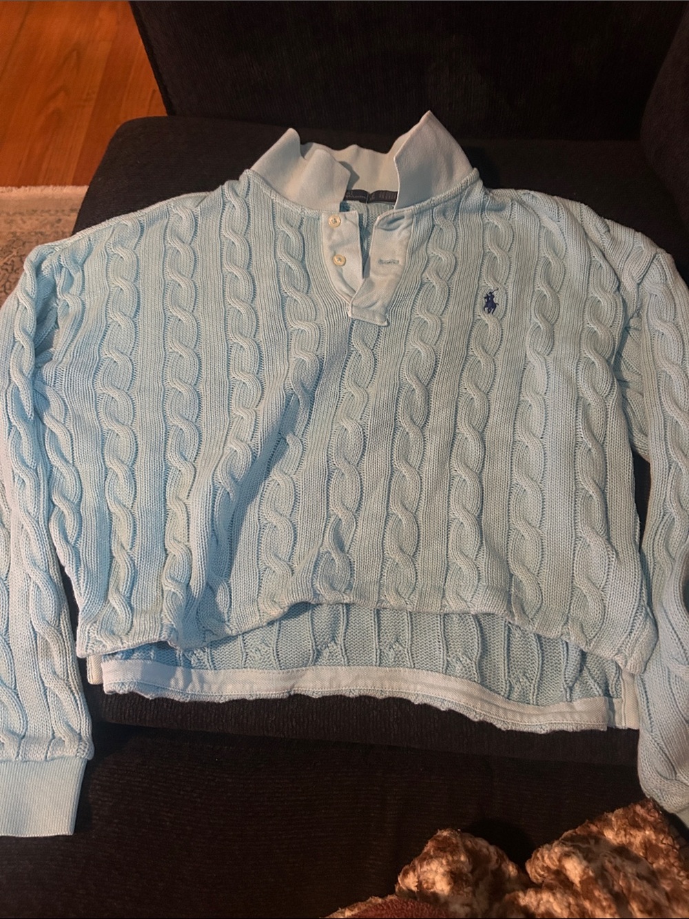 Ralph Lauren Light Blue Cable-Knit Polo Sweater
